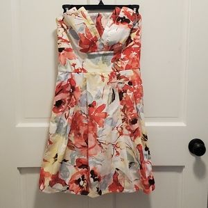 floral pattern strapless dress